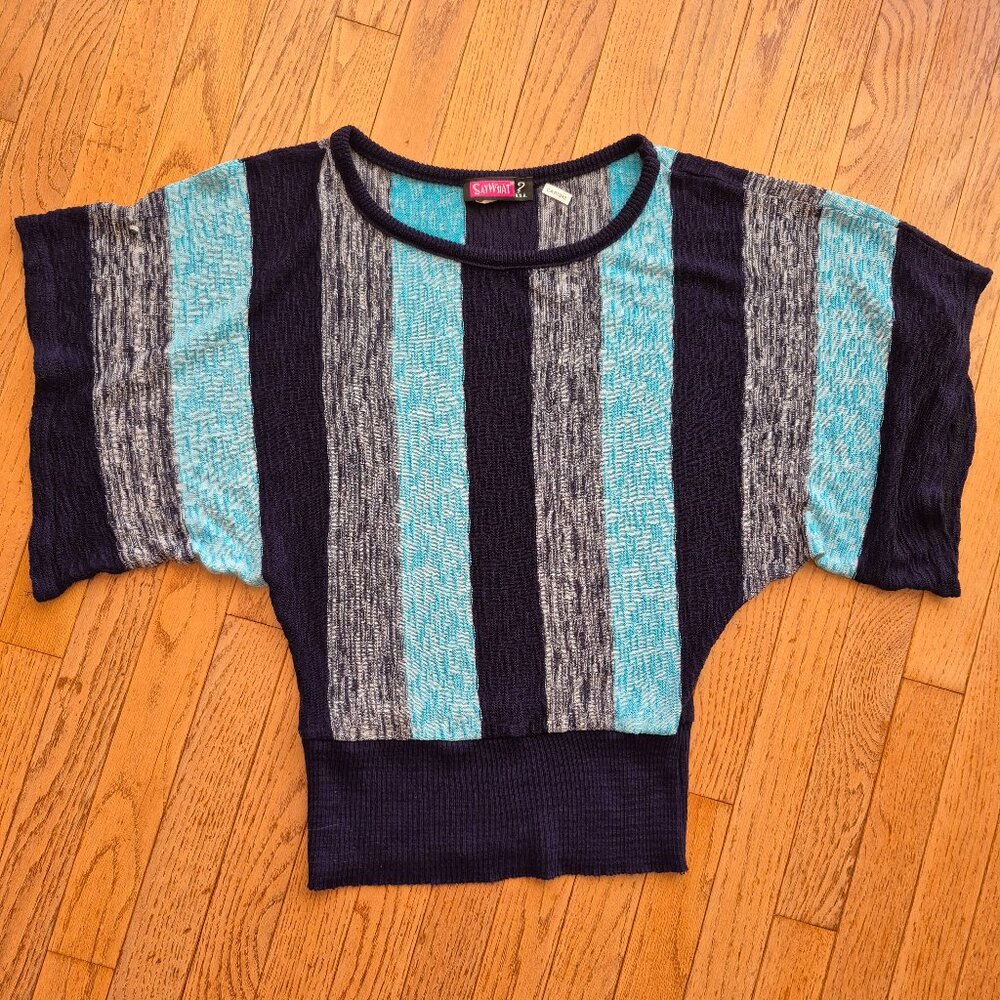 Batwing Y2K 90s Short sleeve thin sweater blue black Stripes Small SayWhat